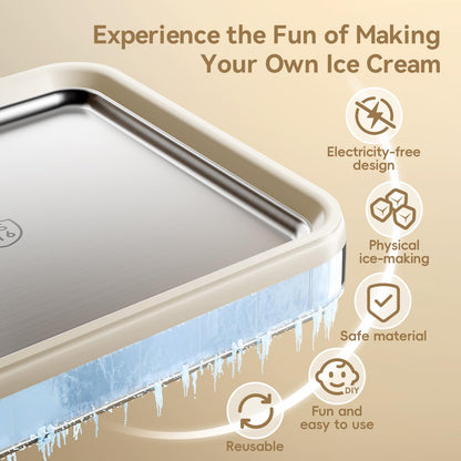 Rolled Ice Cream Maker, Felizbebe Instant Ice Cream Roller Tray with Lid and 2 Spatulas, Food Grade Premium Stainless Steel Cold Plate No-electricity for Fun Family Activities, DIY Parent-Child Time