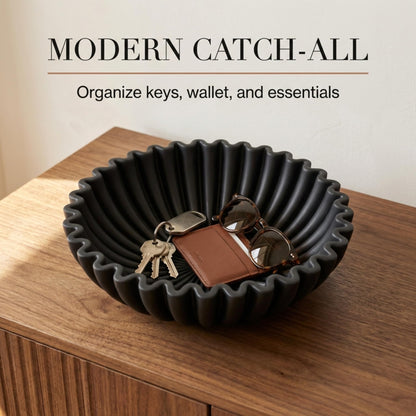 OAKOA Concrete Black Decorative Bowl for Home Decor - Black Fruit Bowl for Kitchen Counter - Black Bowl Decor - Modern Fruit Bowl Black - Centerpiece Bowl