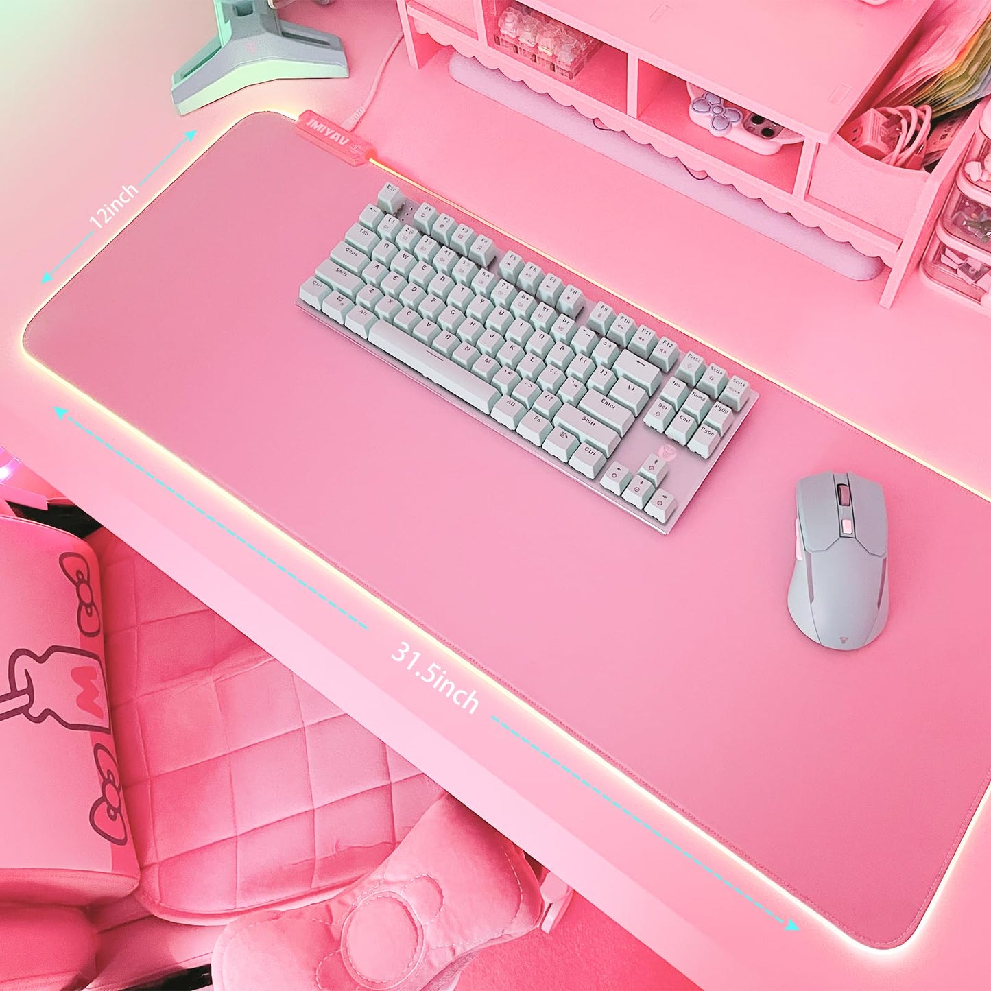 JMIYAV Pink RGB Gaming Mouse Pad 31.5x12 Inch PC XL Large Extended Glowing Led Light Up Desk Pad Non-Slip Rubber Base Computer Cute Mousepad Mat Desk Accessories Gaming Setup 31.5x12 Inch