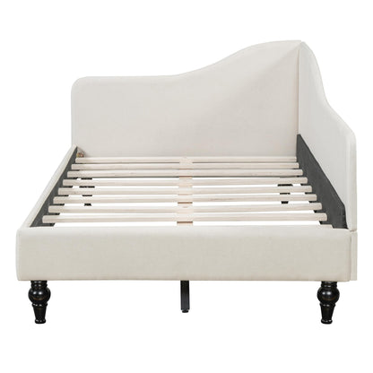 Merax Twin Size daybed, L-Shaped Linen Daybed Corner Sofa with Solid Wood Legs for Living Room & Guest Room, No Box Spring Needed, Beige