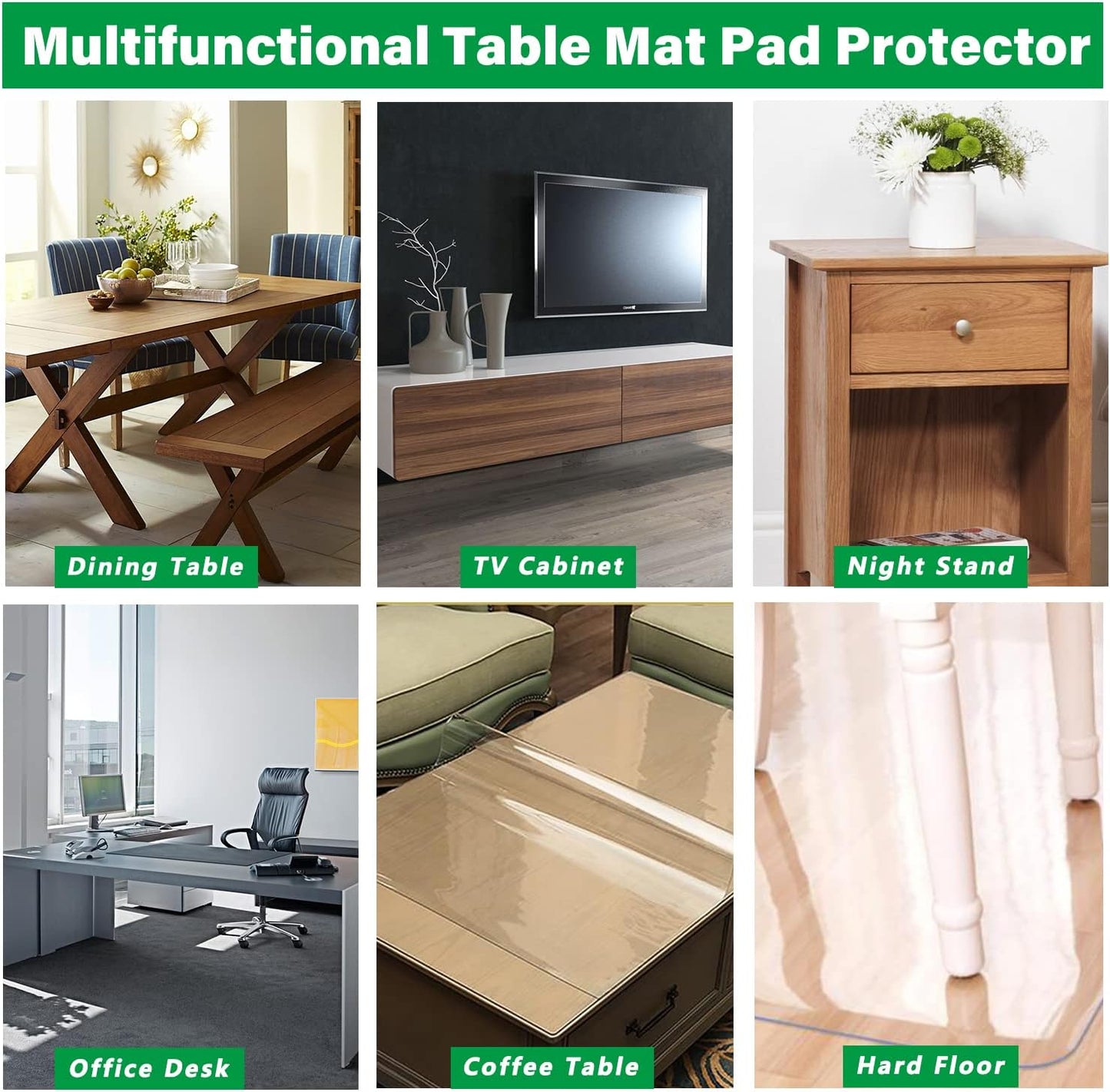 24X60 Inch 1.5mm Clear Vinyl Tablecloth PVC Table Protector Plastic Tablecloth Liner Cover Wipeable Easy Clean Heat