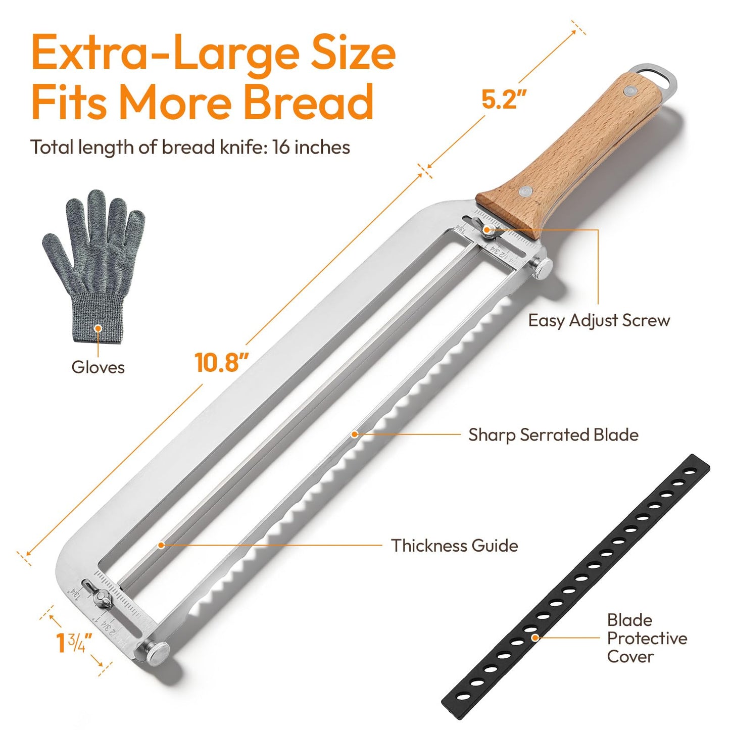 LACRTOPE Adjustable Bread Slicer for Homemade Bread - Sourdough Bread Knife with Precision Thickness Guide & Serrated Stainless Blade, Manual Bow Bread Cutter for Bagels & Baguettes, Ideal Baker Gift
