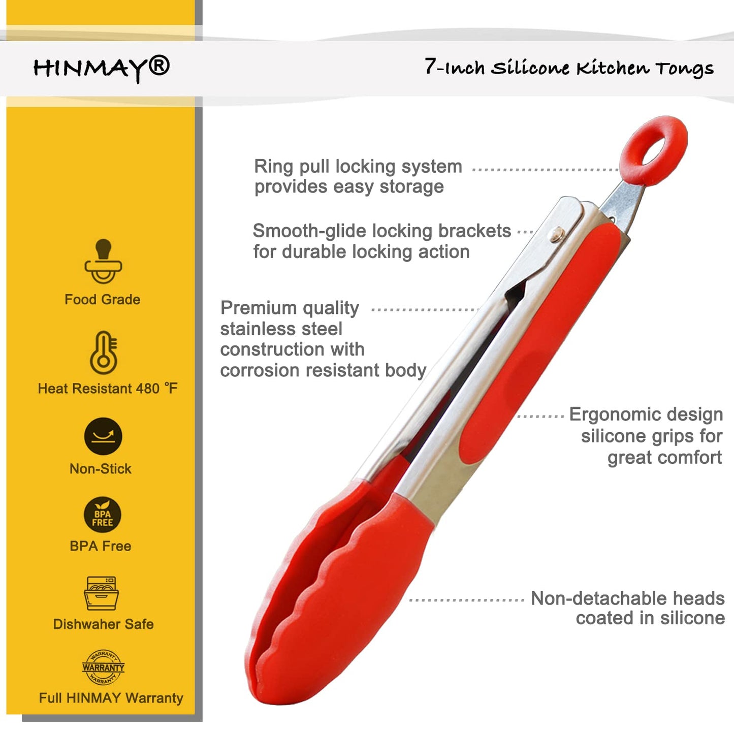 HINMAY Small Tongs Set 7-Inch Mini Tongs with Silicone Tips, Set of 6 (Red Blue Green Pink Mint Yellow)