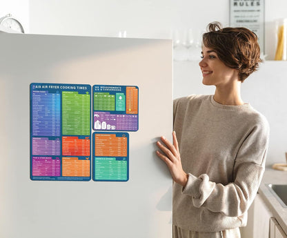 Air Fryer Magnetic Cheat Sheet & Kitchen Conversions, Cooking Times Chart Magnet, Quick Reference Guide for Frying