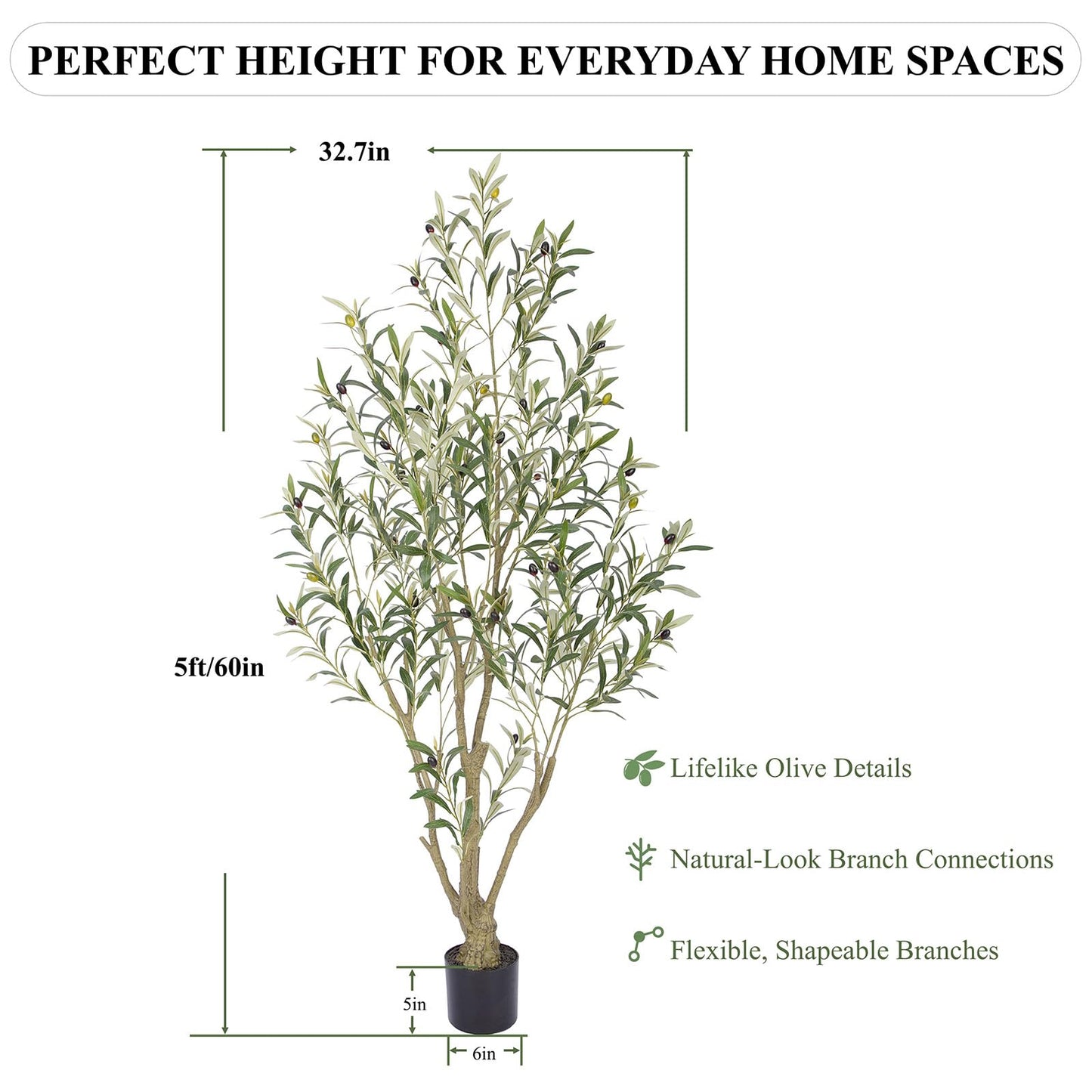 Nafresh 5ft Tall Faux Olive Tree，60in Realistic Potted Silk Artificial Olive Tree for Indoor Outdoor Living Room Bedroom Office Home Decor