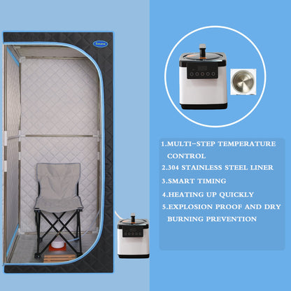 Person Steam Sauna for Men, Portable Sauna Tent for Women, 31.5"W Full Body Foldable Saunas Box with Steamer, Folding Chair, Stainless Steel Pipes Connector, for Home Apartment Spa Indoor, Black