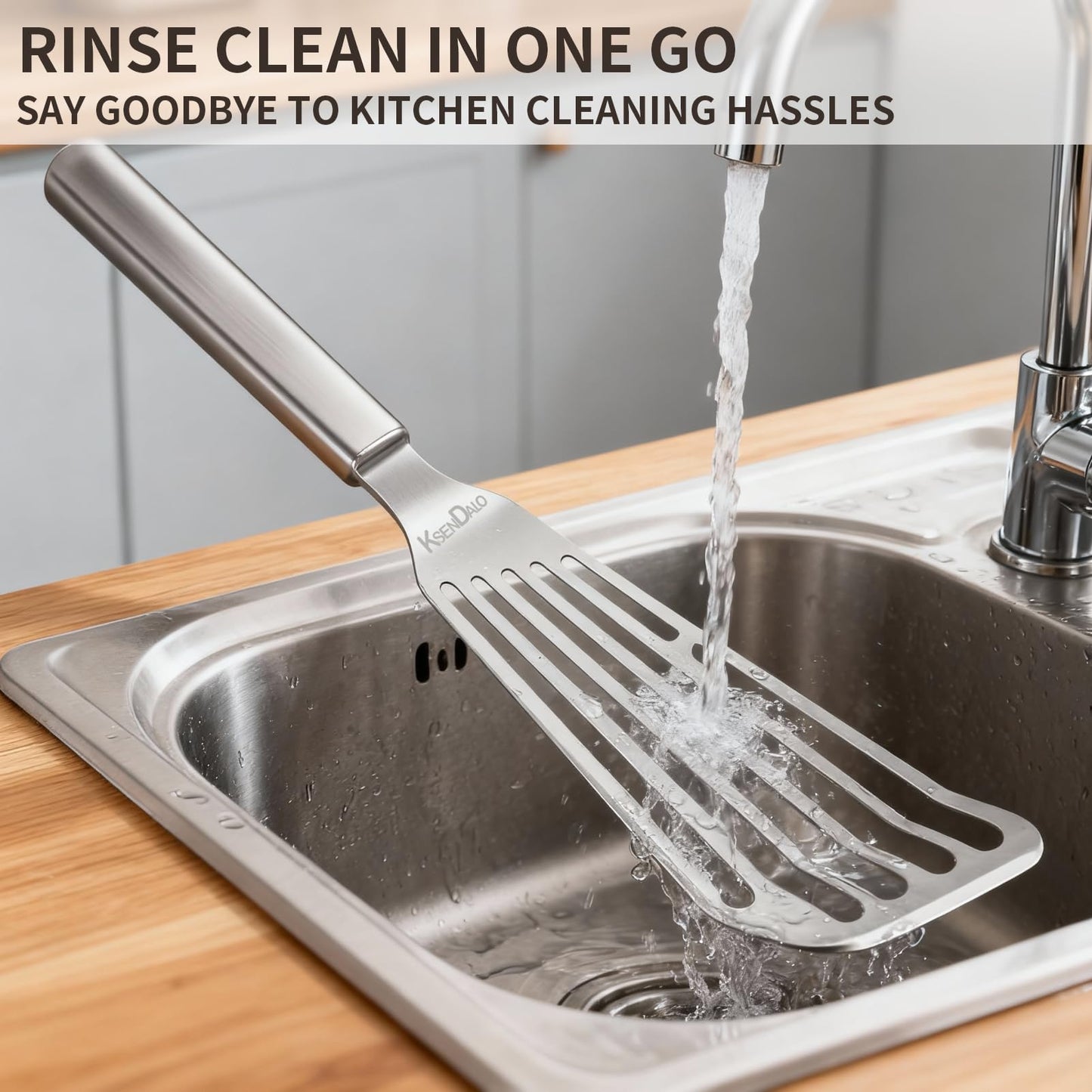 KSENDALO Thin Stainless Steel Fish Spatula, Metal Egg Turner, Professional Slotted Spatula Flipper for Kitchen Cooking Flipping Use, Dishwasher Safe