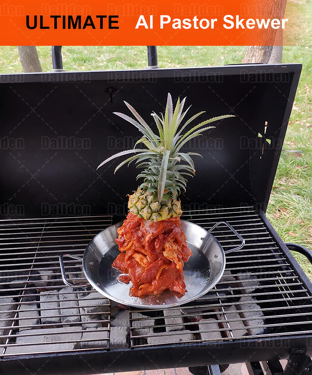 Dallden BBQ Vertical Skewer-Al Pastor Skewer Vertical Rotisserie Vertical Spit Stand for Tacos Al Pastor, Shawarma, Gyros- BBQ Grilling Accessory with 3 Removable Spikes (8”, 10" and 12”)