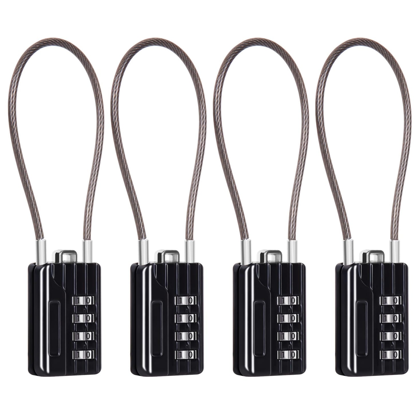 SEPOX® Compact Design Resettable Combination Padlock 4 Digit, 30mm 1-3/16" Width Body, Extra Long 16cm Cable Lock for Suitcase, Travel, Gym Lockers, Helmet, Cabinets, Case, Fence, Pack of 4 Black