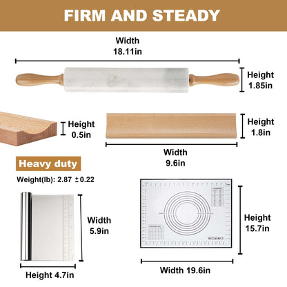 Koville African Natural Marble Rolling Pin, Non-Stick Polished Dough Roller, Pasta, Dumpling, Fondant, Pie Crust, Bread, Pizza Dough, Kitchen Baking Pastry Tools with Mat/Scraper（Namib Fantasy）