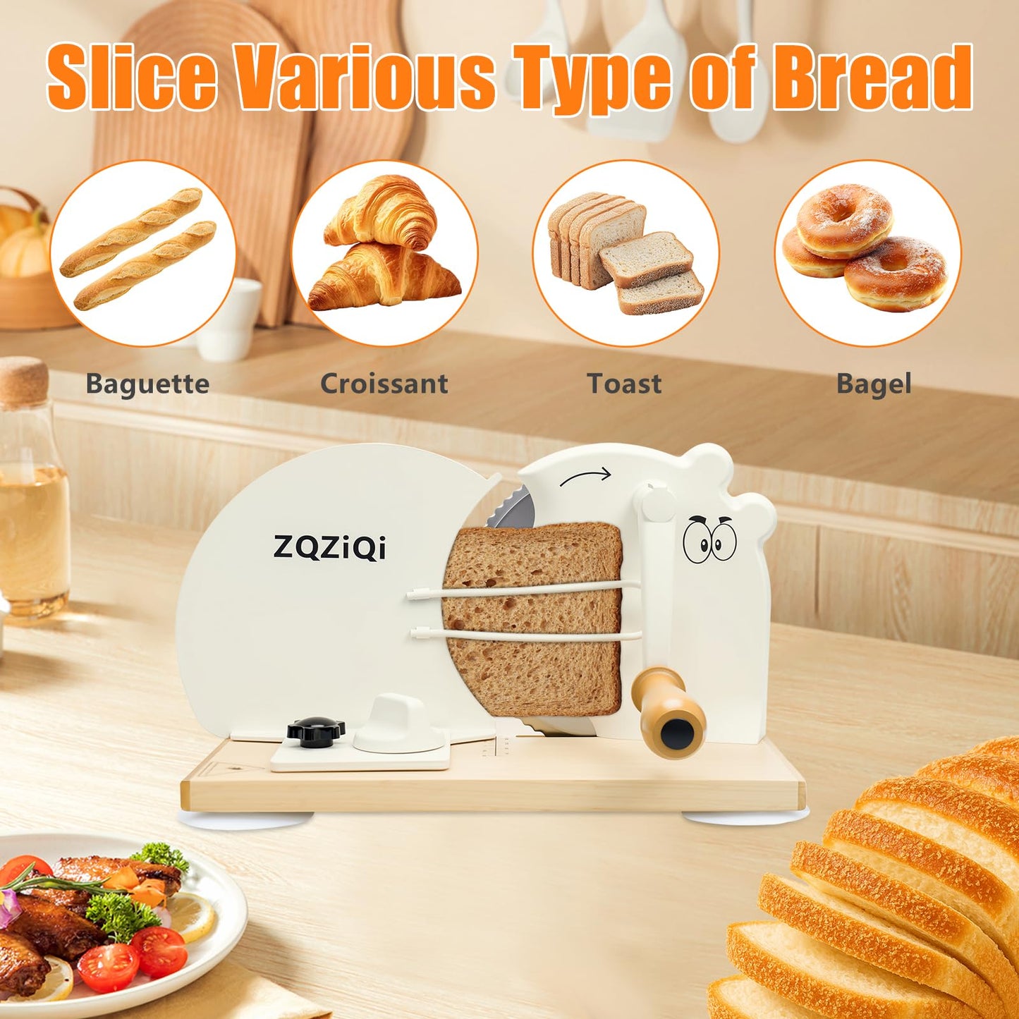 Manual Bread Slicer for Homemade Sourdough Bread with Strong Suction Cup,Adjustable Thickness Bread Cutter for Homemade Bread,Hand Crank Bread Slicer with Scale Line & Stainless Steel Serrated Blade