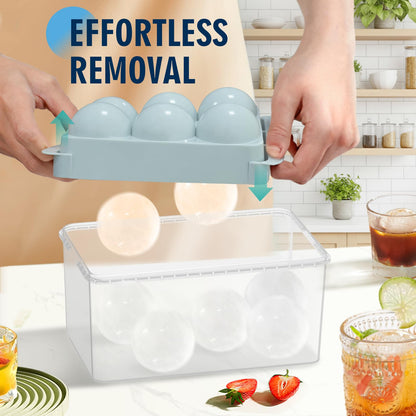 Large Ice Ball Maker Mold, 2.5" Round Ice Cube Mold for Whiskey Bourbon Cocktail, 8 Balls, Sphere Ice Mold, Big Ice Cube Tray with Container and Tongs, Easy to Fill & Release