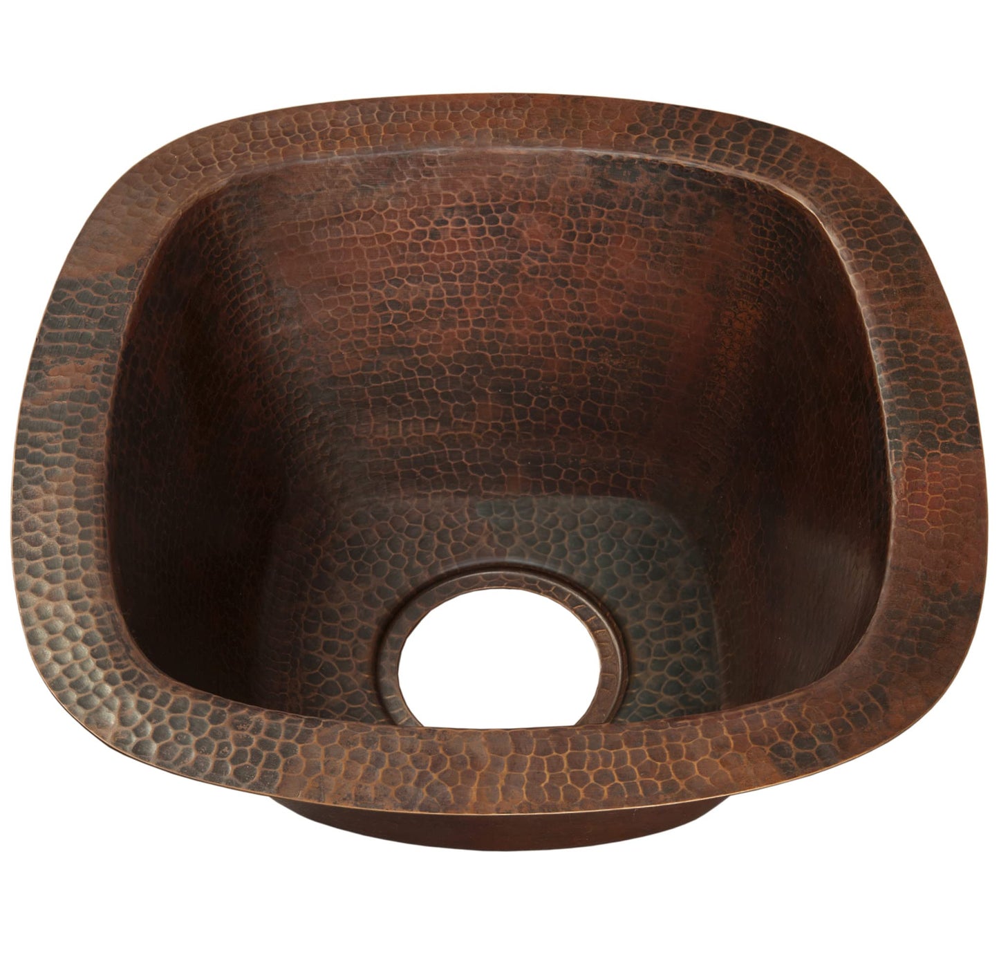 Miseno MC-NA300 Square 15" Copper Drop-In or Undermount Bar Sink - Hand-Hammered Antique Copper
