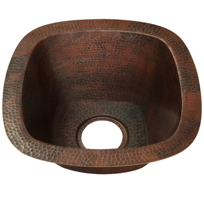 Miseno MC-NA300 Square 15" Copper Drop-In or Undermount Bar Sink - Hand-Hammered Antique Copper