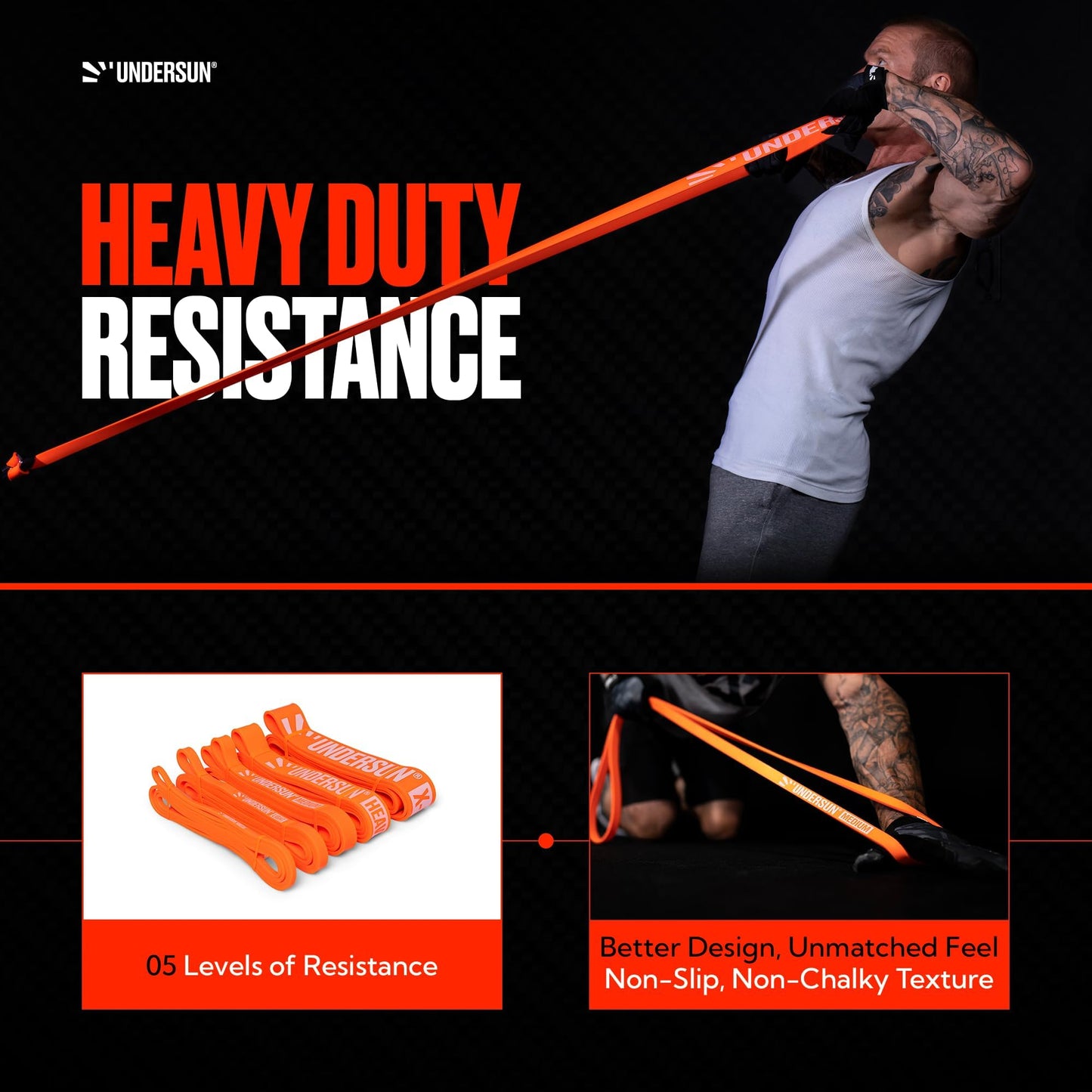 Undersun Resistance Bands for Working Out | Heavy Resistance Bands for Strength Training & Pull Up Assistance | Indoor/Outdoor, Gym, Home Exercise Bands Resistance