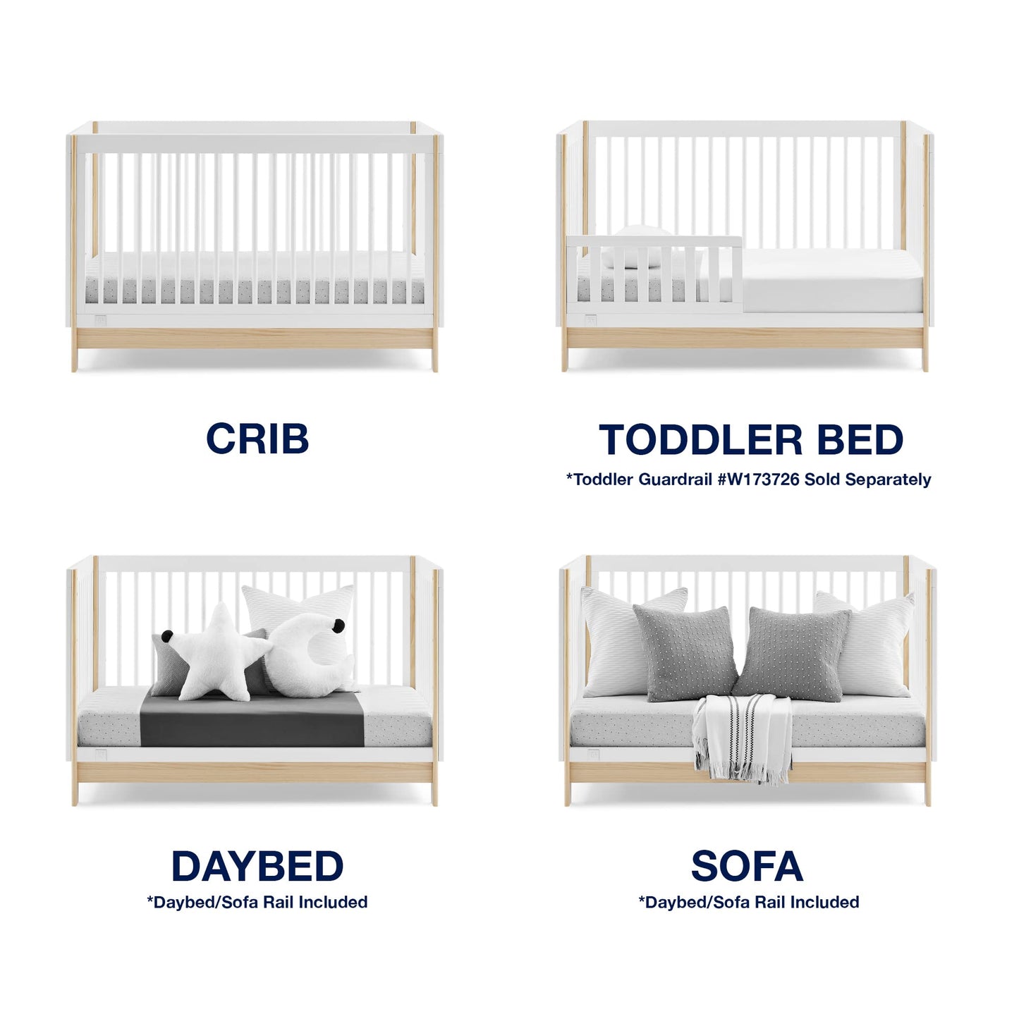 GAP babyGap Tate 4-in-1 Convertible Crib - Greenguard Gold Certified, Bianca White/Natural