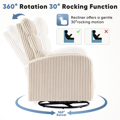 DUMOS 360°Swivel Nursery Chair, Comfy Chair for Bedroom, Rocking Chair with Thickened Seat Cushion, High Back Sofa Chairs for Living Room, Nursery Room and Reading Room, Beige