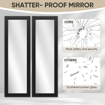 JUBEST 48" x 80" Mirror Closet Door, Preassembled One Side Mirror Door with Hardware Kit & Matching Fascia, Solid Wood Frame with Water-Proof PVC Surface, Easy to Install, Black