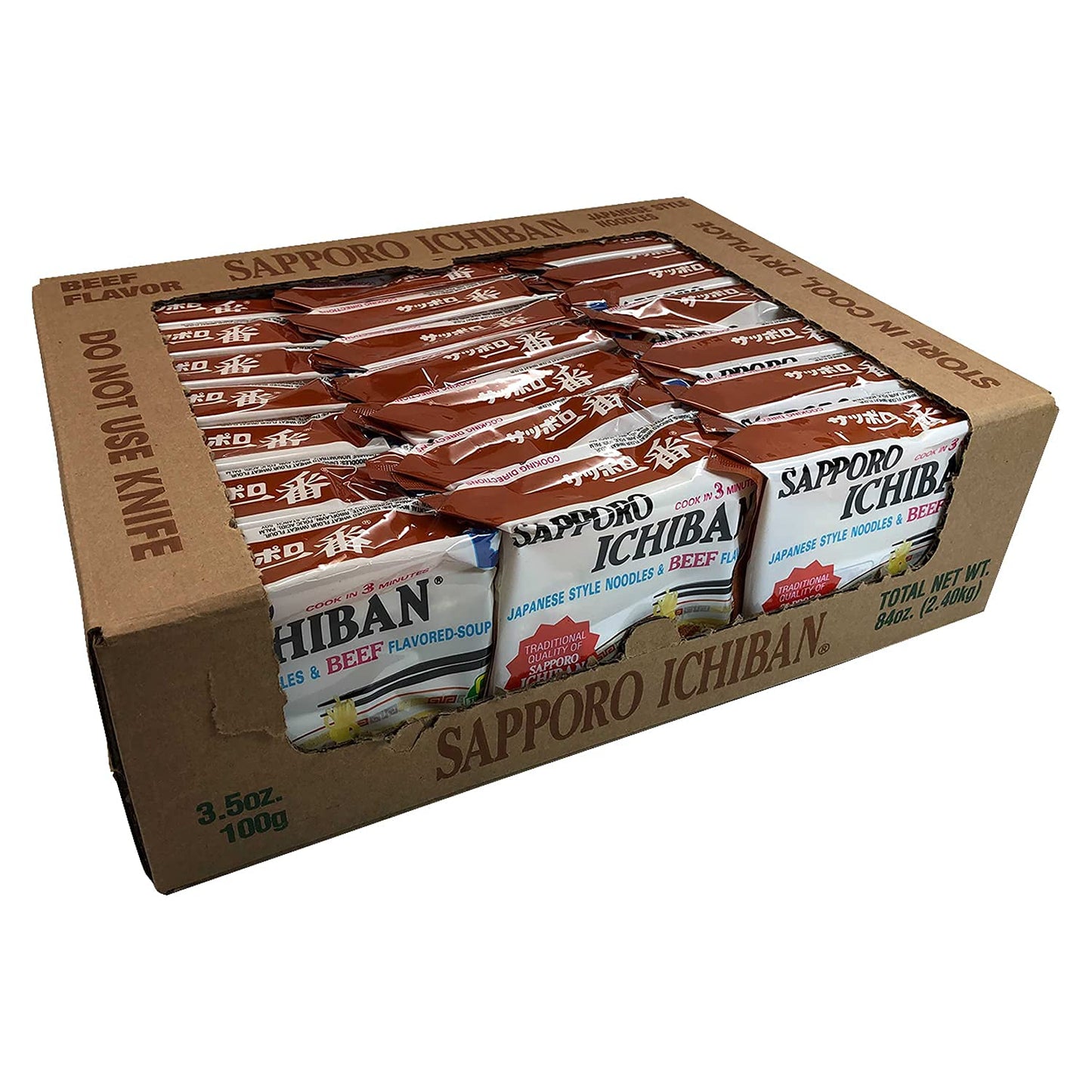 [SAPPORO ICHIBAN] Ramen Noodles, Beef Flavor, No. 1 Tasting Japanese Instant Noodles (3.5 Oz. x 24 packs) | 24 Pack Case