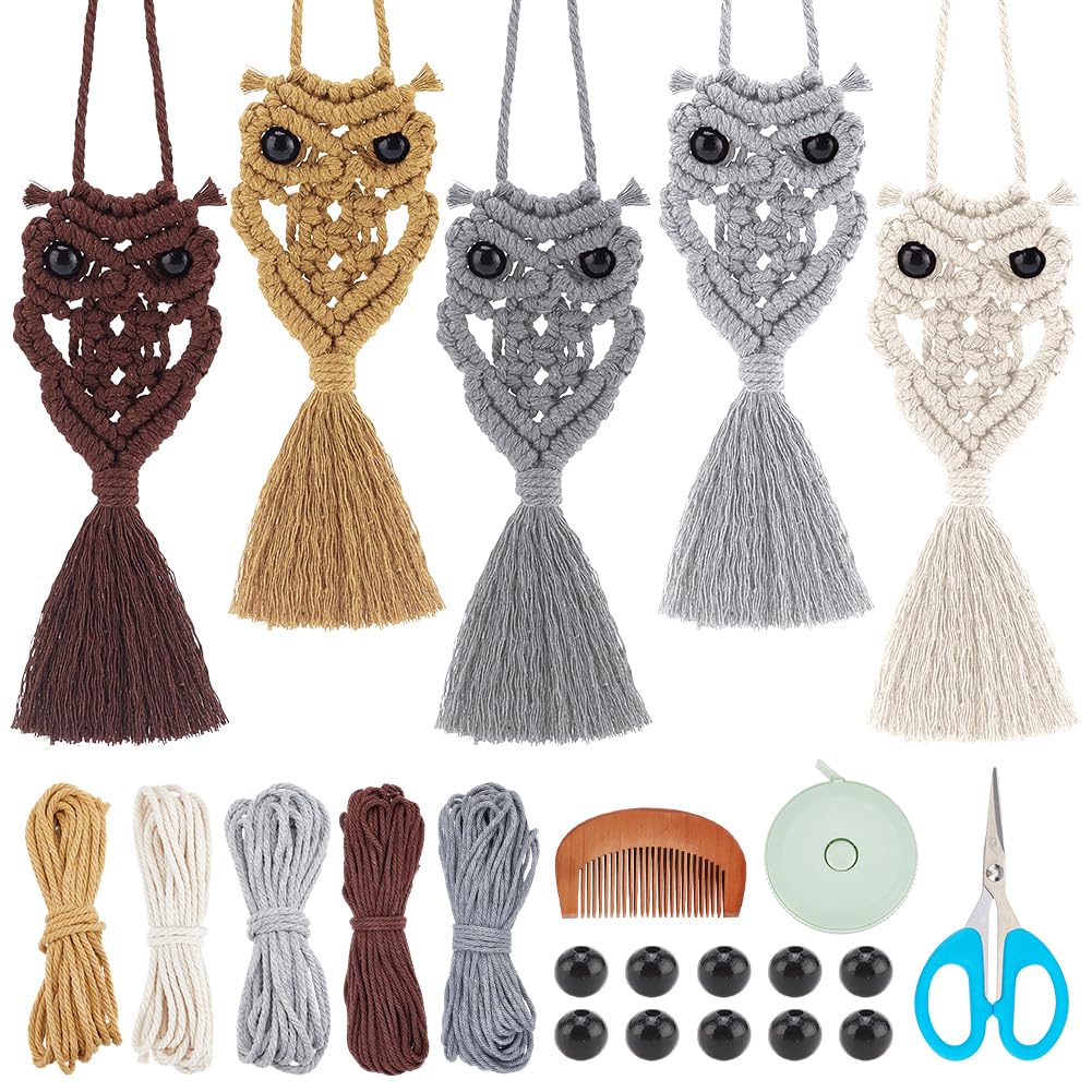 ACRNIGHEET 5PCS Macrame Kit for Adults Beginners Owl Macrame Wall Hanging Supplies Boho DIY Craft Kits for Adults Includes Instruction with Video Home Decor
