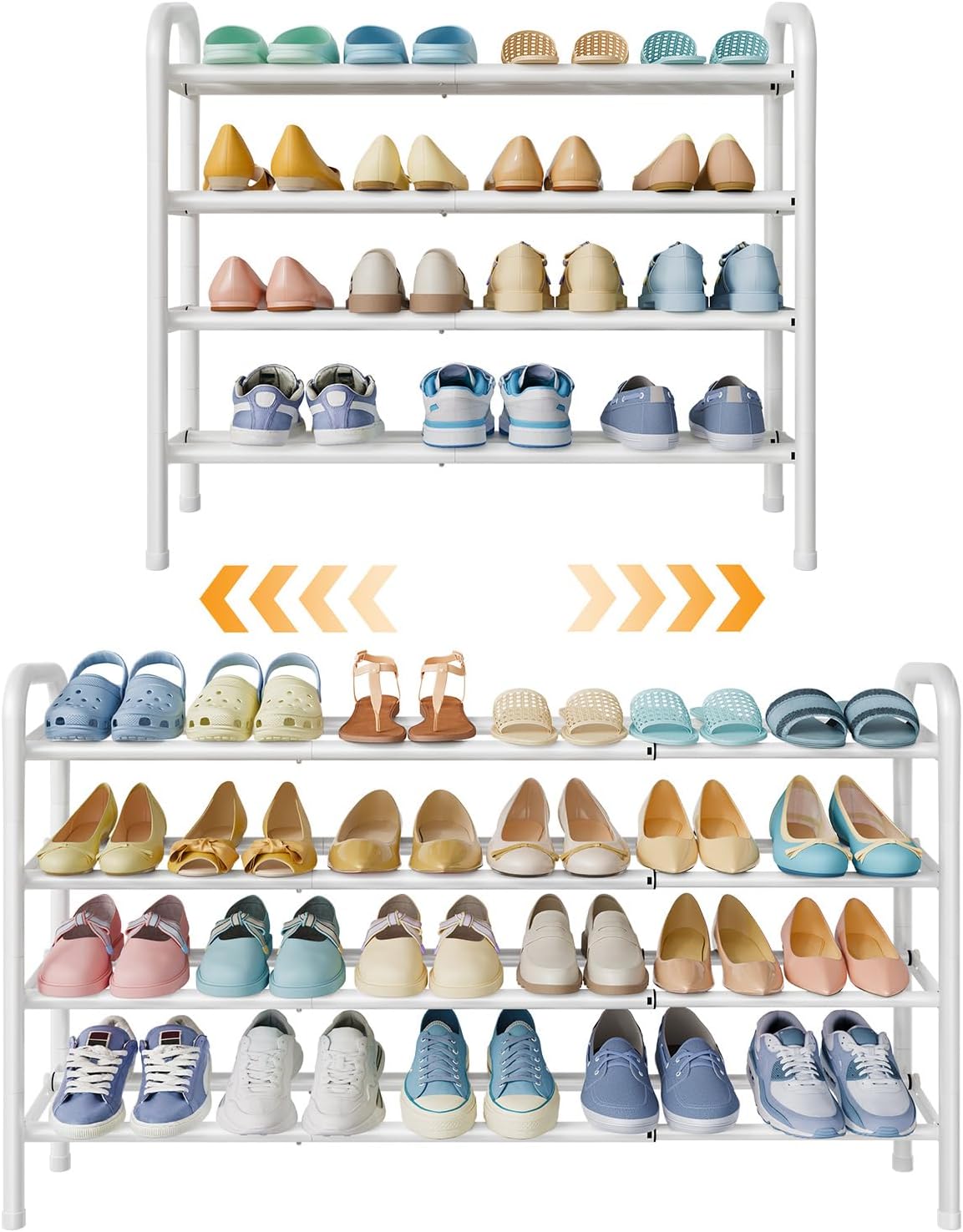 Closet,4 28 42, 24 Gewudraw Shoe Rack for Tier Shoe Organizer, Metal Shelf Can Expandable to for Bedroom, Entryway