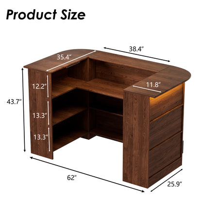 PAKASEPT Home Unit Bar Cabinet with LED Light & Stemware Holders, 3 Tier Liquor Bar Wooden Storage Cabinet, Modern U-Shaped Liquor Table Cabinet for Living Room, Dining Room