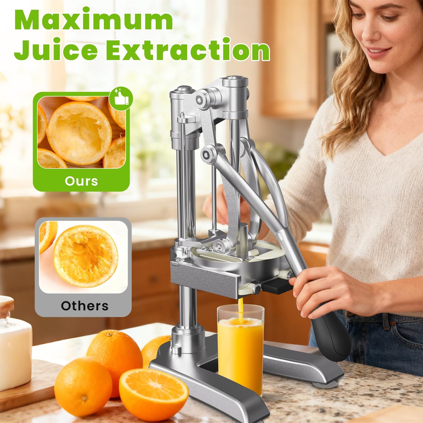 2-in-1 Commercial Juicer and Chopper - Heavy Duty Cast Iron Hand Press Manual Squeezer for Lemon, Citrus, Orange, Professional Vegetable Slicer French Fry Cutter Food Dicer