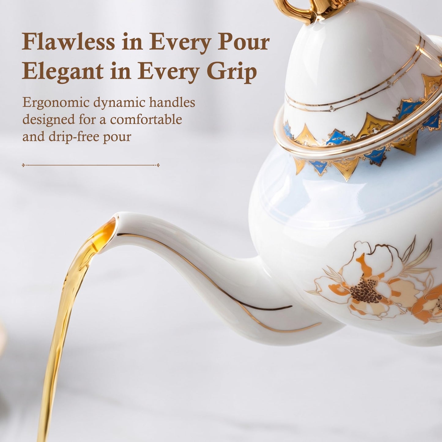 22 Piece Bone China Tea and Coffee Set, Tea Cups And Saucers for 6, with Tray,Teapot, Spoons, Sugar Bowl Chamber of Golden Cicadas For Tea Party, Household, Wedding Gift, Housewarming, Birthday Gift