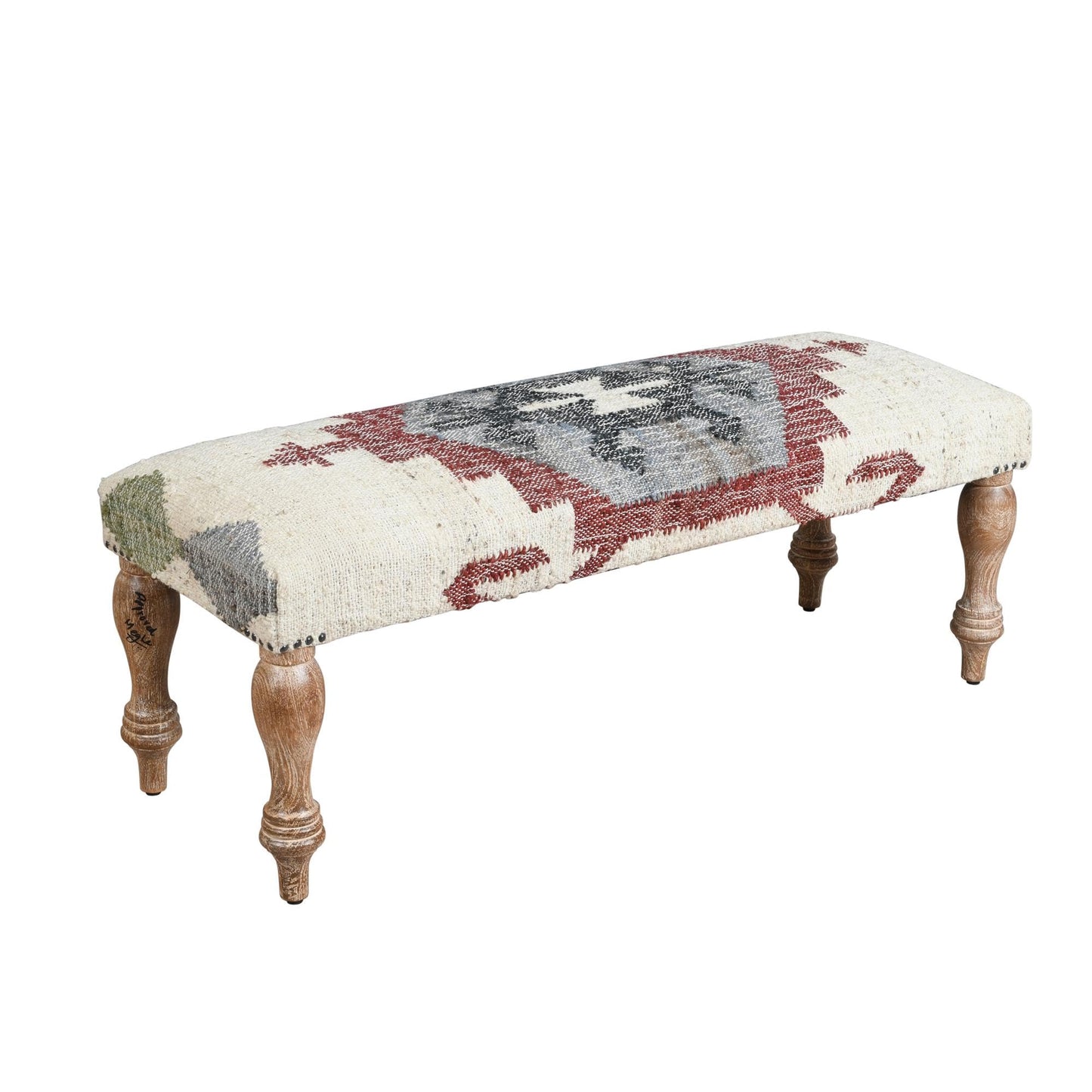 LR Home Off-White/Multicolor Handmade Upholstered Bench for Bedroom End of Bed | Modern Accent Bench for Living Room, or Entryway Seating | Long Rectangle Sitting Bench | 47" W x 16" D x 18" H