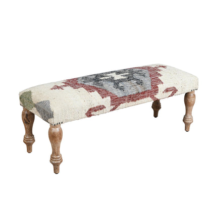 LR Home Off-White/Multicolor Handmade Upholstered Bench for Bedroom End of Bed | Modern Accent Bench for Living Room, or Entryway Seating | Long Rectangle Sitting Bench | 47" W x 16" D x 18" H