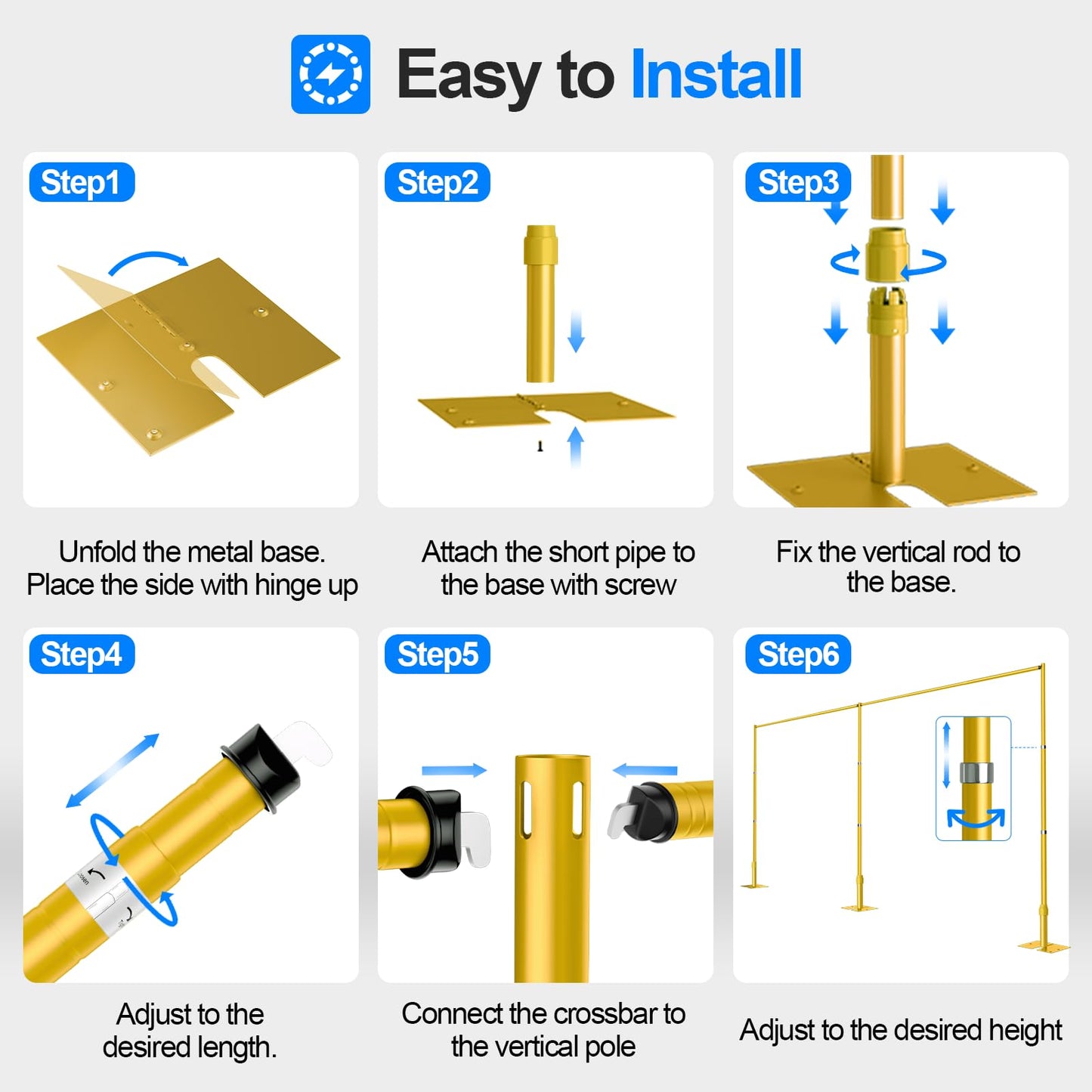GLOSHOOTING Heavy Duty Backdrop Stand 10x20ft, Pipe and Drape Backdrop Stand Kit, Adjustable Metal Frame, Background Stand Back Drop for Wedding Birthday Party Decorations-Gold