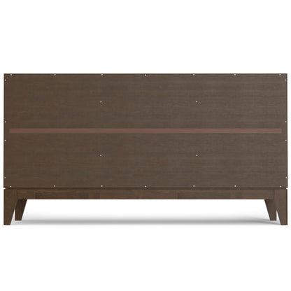 SIMPLIHOME Harper Buffet - 60 inch Wide Solid Wood 3-Door Sideboard Buffet in Walnut Brown, Mid-Century Modern Cabinet for Dining Room or Kitchen with Adjustable Shelves and Tapered Legs