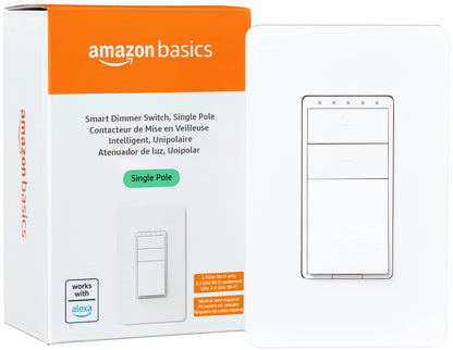 Amazon Basics Smart Switch, 3-Way, Works with Alexa Only, 2.4 GHz Wi-Fi, No Hub Required, White