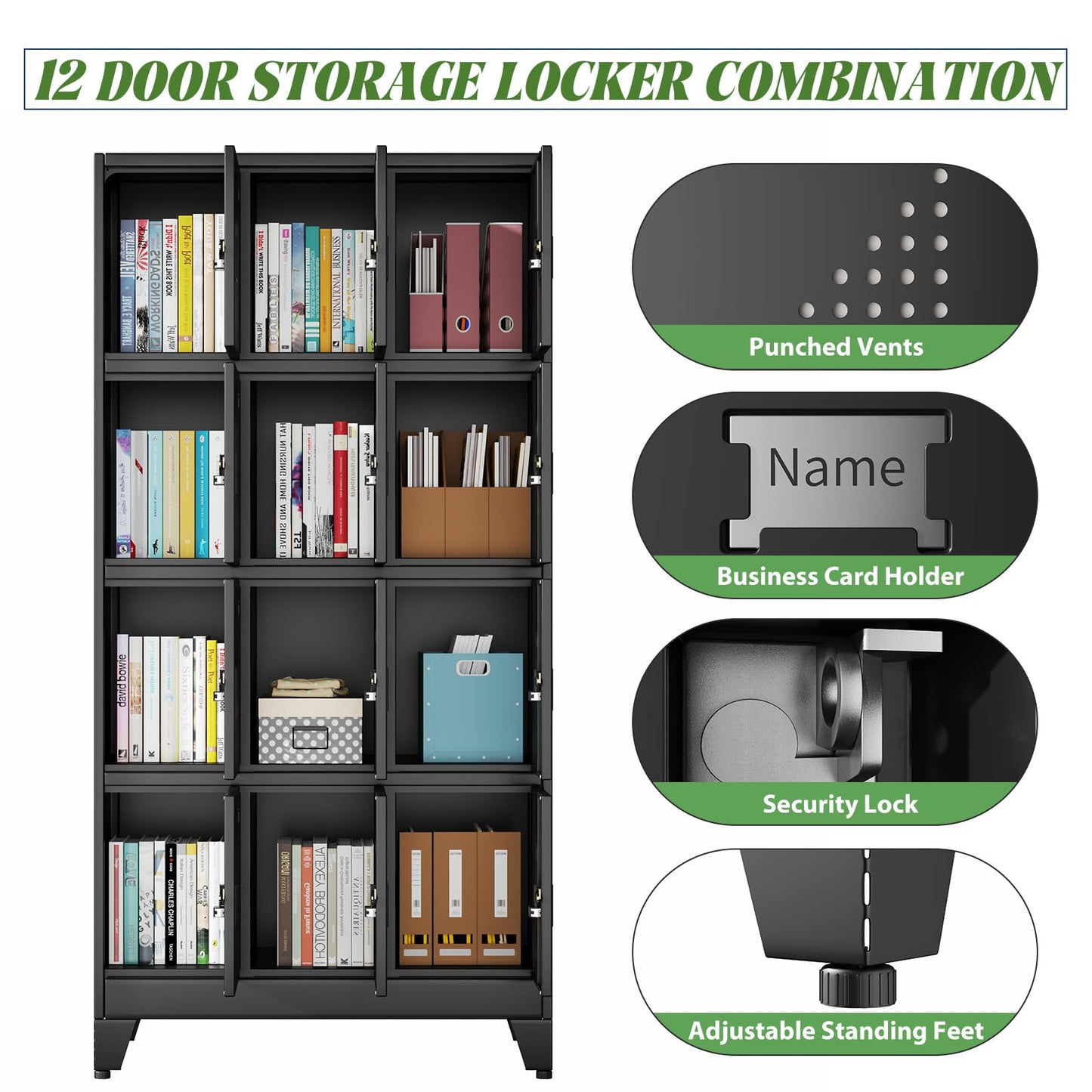 erosoei Metal Lockers for Employees, 12 Doors Metal Storage Locker with Card Slot and Ventilation Holes, Steel Employee lockers for Home Office School Gym Garage, Requires Installation