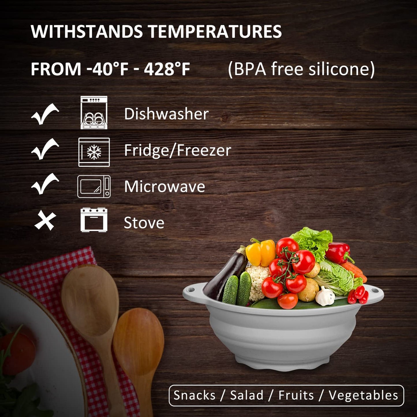 Collapsible Silicone Salad Bowl 61oz Camping Bowl Outdoor Hiking Travel Durable Bowl for Storage and Mixing Food-Grade Silicone Food Storage Container 1 Pack (Grey)
