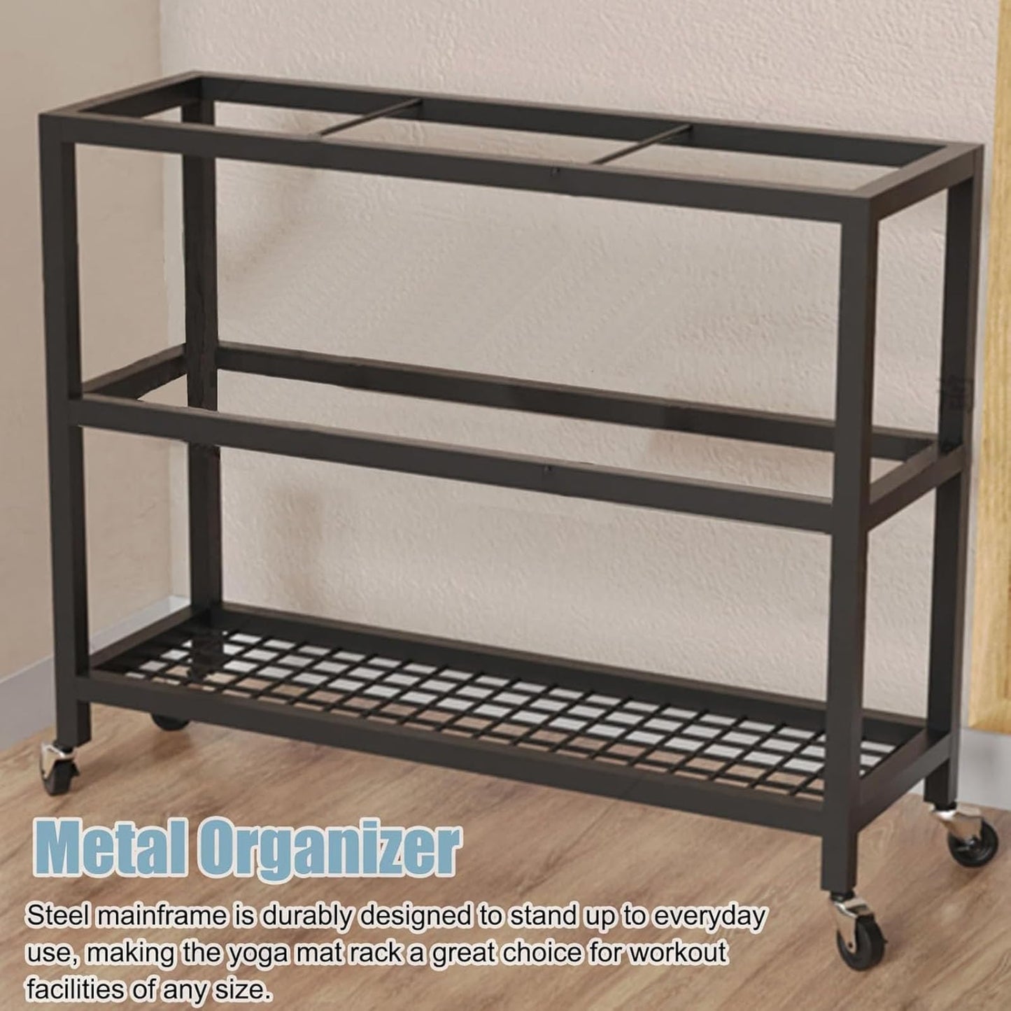 GAZOGJ Metal Gym Equipment Storage Rack with Wheels, Organizer for Yoga Mat, Block, Foam Roller, Resistance Band, Dumbbell, Kettlebell, Space-Saving Home Workout Solut,White