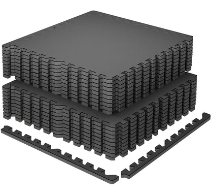 SUPERJARE 0.79'' Extra-Thick Exercise Equipment Mats, 18 Pcs 72 Sq Ft Rubber Top Floor Tiles with High Density EVA Foam, Interlocking Gym Flooring for Home Gym, Workout Mat, Black