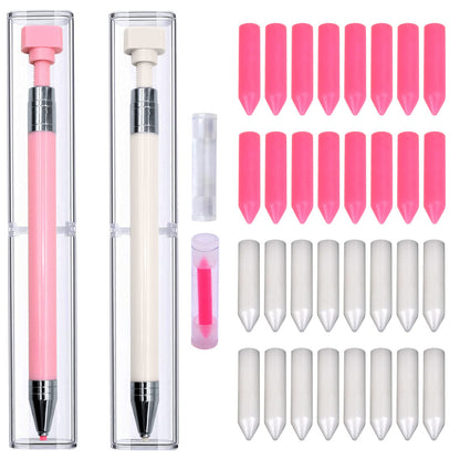 ZYNERY 34 Pcs Diamond Painting Pens Kit, 2 Pcs Refillable Wax Pen with 32 Pcs Wax, Rotating Glue Point Drill Pen for Nail Art, Diamond Art Accessories and Tools, Quickly Pick Up Beads Gem (Pink&White)