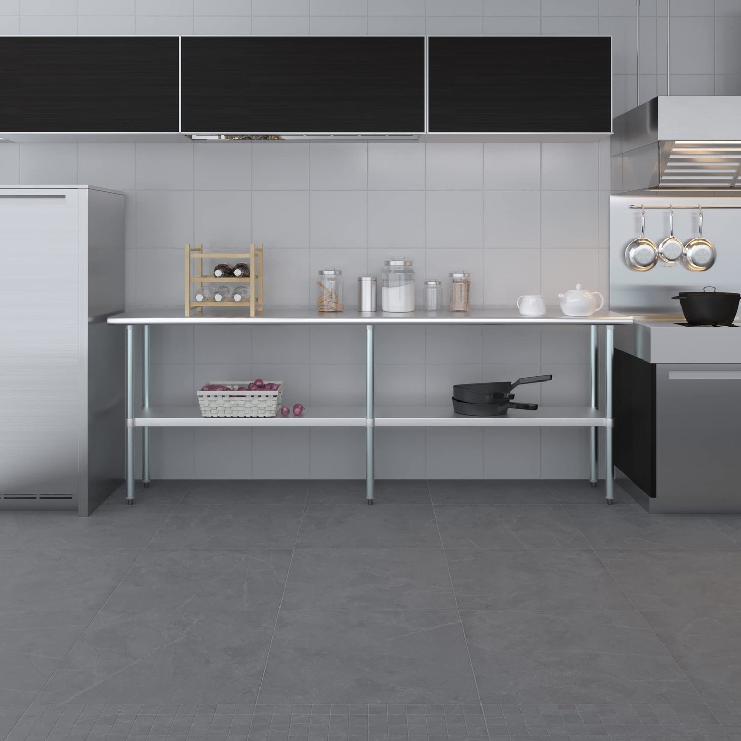 18" X 96" Stainless Steel Work Table with Under-Shelf | NSF Certified | Kitchen Island Food Prep | Laundry Garage Utility Bench