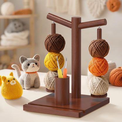 HangerSpace Wooden Yarn Holder for Crocheting and Knitting, Upgraded Magnetic Rotating Yarn Spinner with 2 Spindles, Perfect for Crocheting and Knitting Lovers