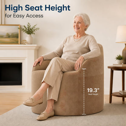 Barrel Accent Chair, Modern Chenille Reading Chair with Ergonomic Curved Back, Round Supportive Armchair for Living Room, Bedroom, Reading Corner & Office, No Assembly Required, Camel