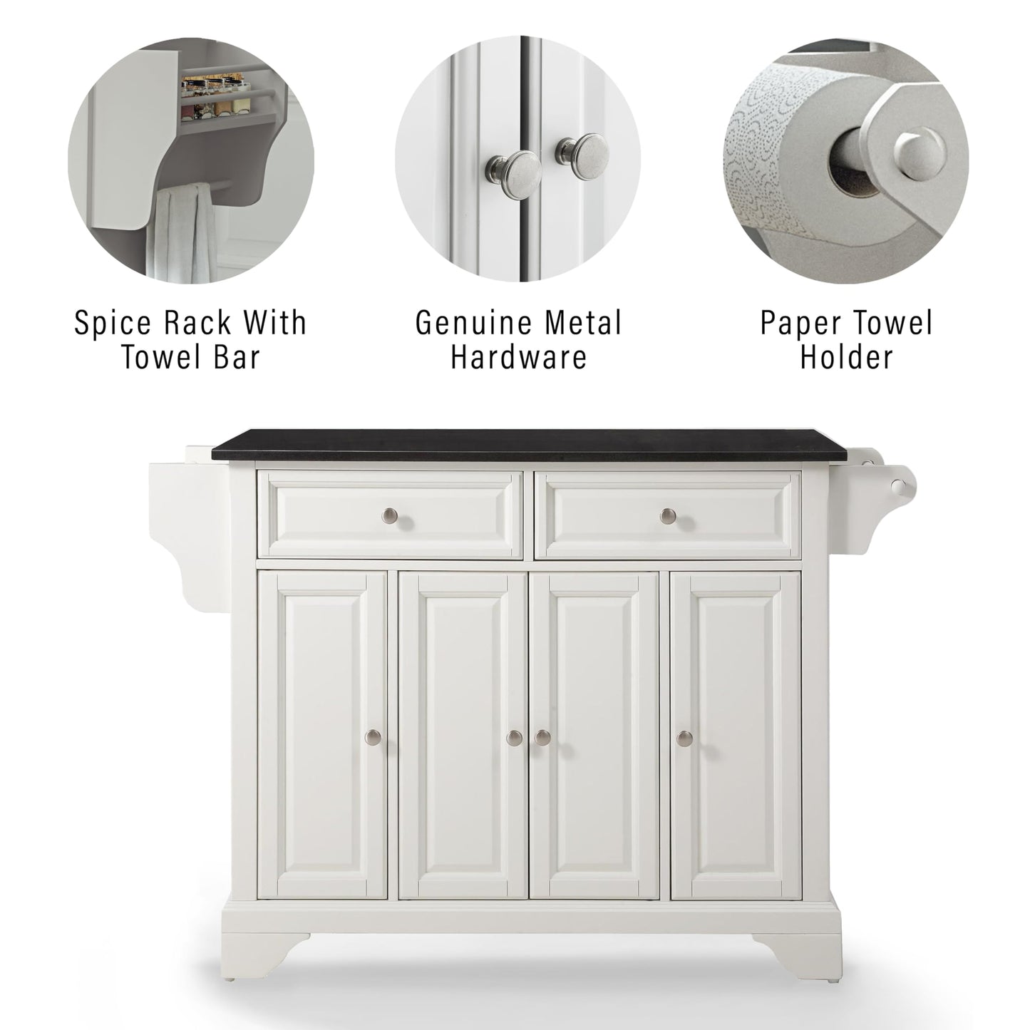 Crosley Furniture LaFayette Granite Top Rolling Kitchen Island Storage Cart, Microwave Stand, Spice Rack, White