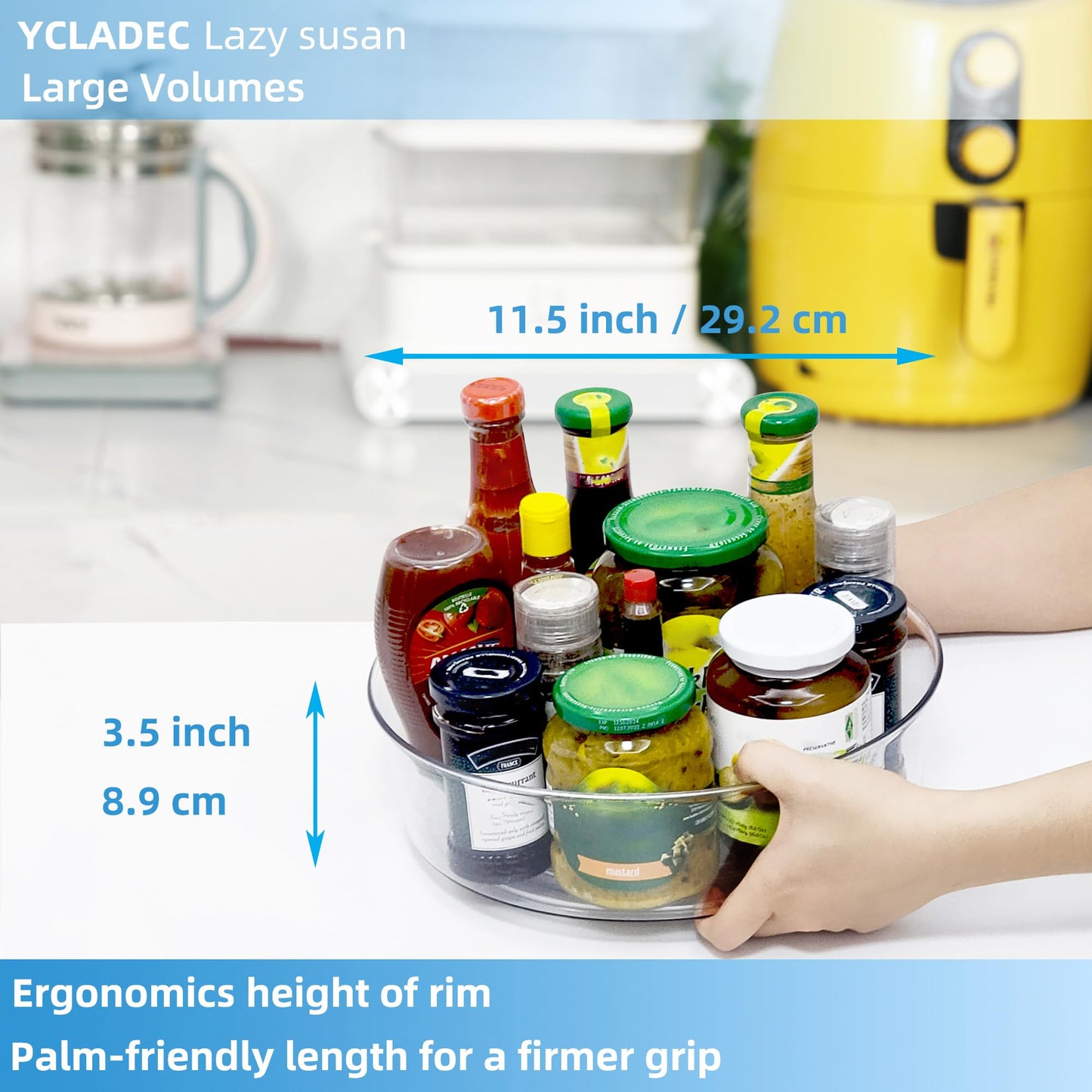 YCLADEC 2 Pack Lazy Susan 11.5" Inch Turntable Organizer Organization Storage Container Bins Spice Rack Cabinet Rotating Condiment for Pantry Countertop Kitchen Vanity Bathroom Jewelry Holder Clear