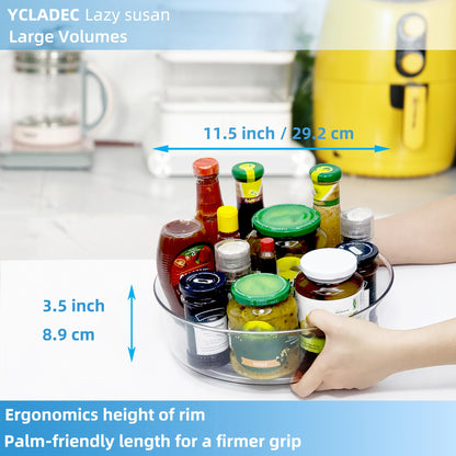 YCLADEC 2 Pack Lazy Susan 11.5" Inch Turntable Organizer Organization Storage Container Bins Spice Rack Cabinet Rotating Condiment for Pantry Countertop Kitchen Vanity Bathroom Jewelry Holder Clear