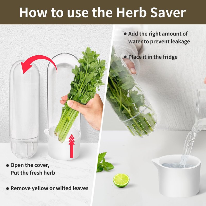 UEOZ Herb Keeper for Refrigerator, Herb Saver for Refrigerator, Vegetable Preservation Bottle for Cilantro, Mint, Parsley, Asparagus, Keeps Greens Fresh for 2-3 Weeks (1PCS)