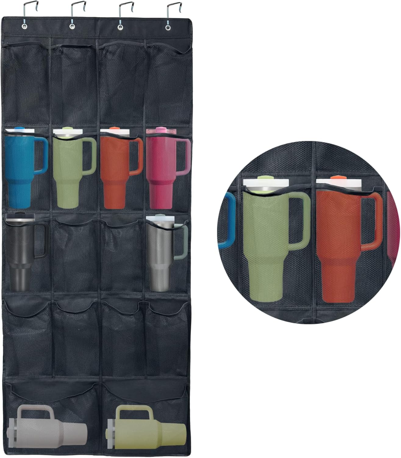 18 Pockets Door Hanging Water Bottle Organizer Rack, Large Capacity Door Storage for Stanley Tumbler in Classroom Office
