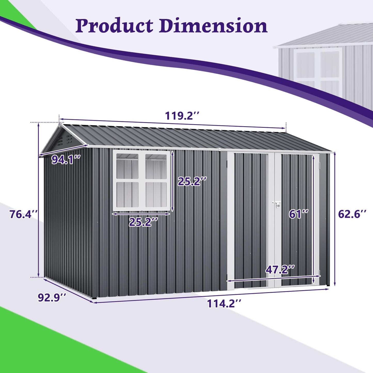 YOPTO 10X8 FT Outdoor Storage Shed,Metal Shed W/Window,Floor Frame & Lockable Swing Door,Garden Tool House W/ 4 Air Vents & Sloped Roof,for Backyard Patio Lawn,Gray