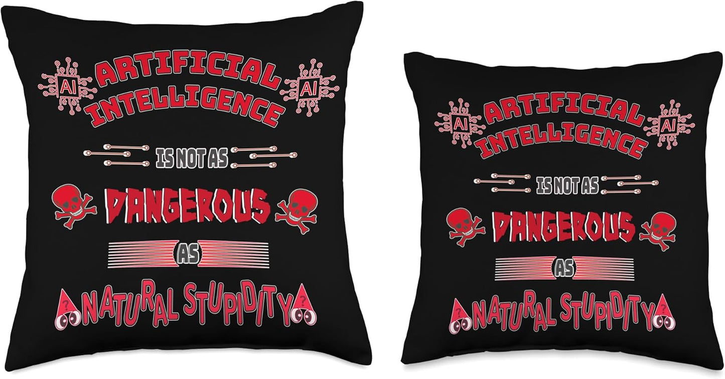 Funny AI Tech Geek Sarcastic Red Throw Pillow, 16x16, Multicolor