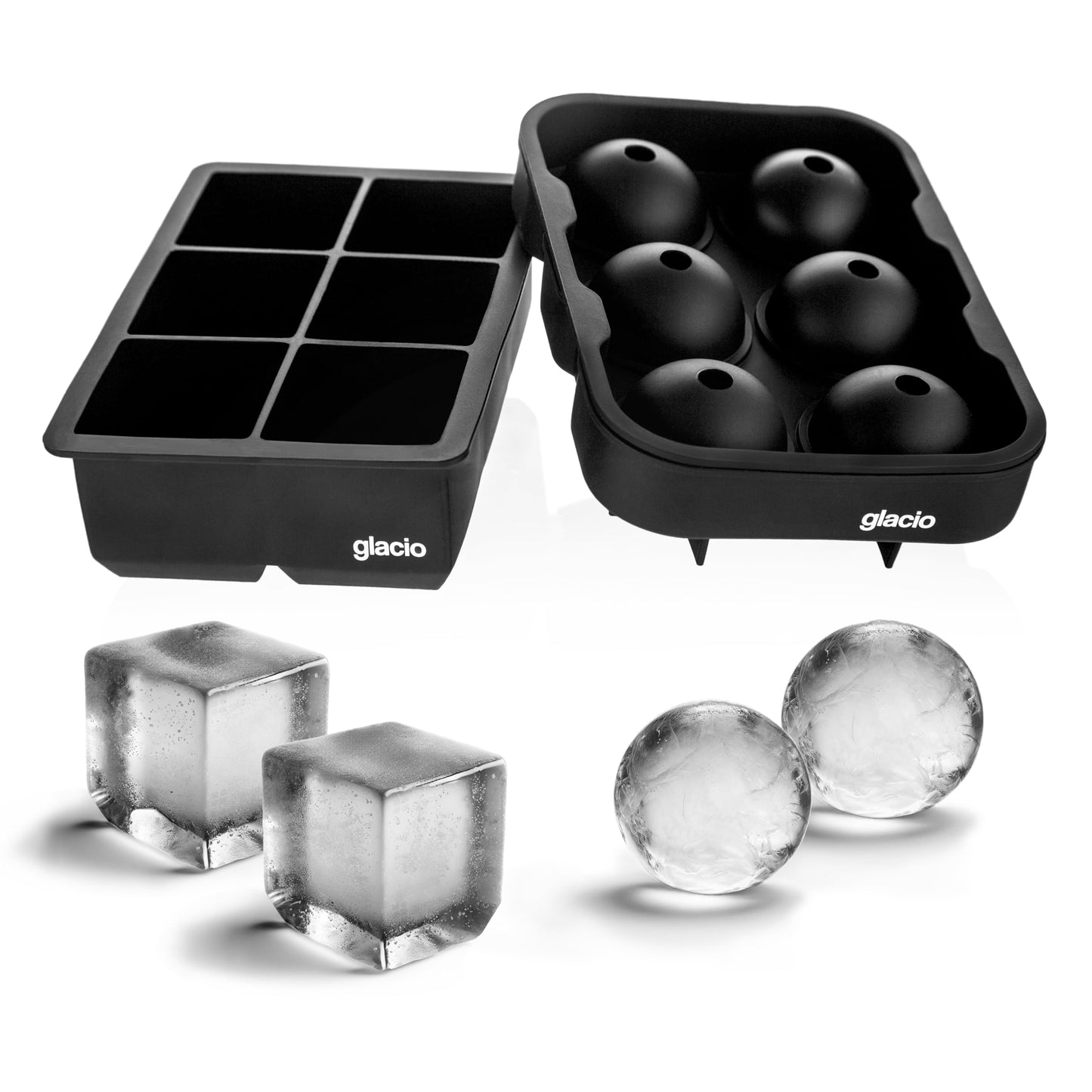Silicone Ice Cube Trays – Large Silicone Molds for 2-Inch Ice Cubes and Spheres Whiskey Ice Cube Trays with Lids for Cocktails & Bourbon – Set of 2