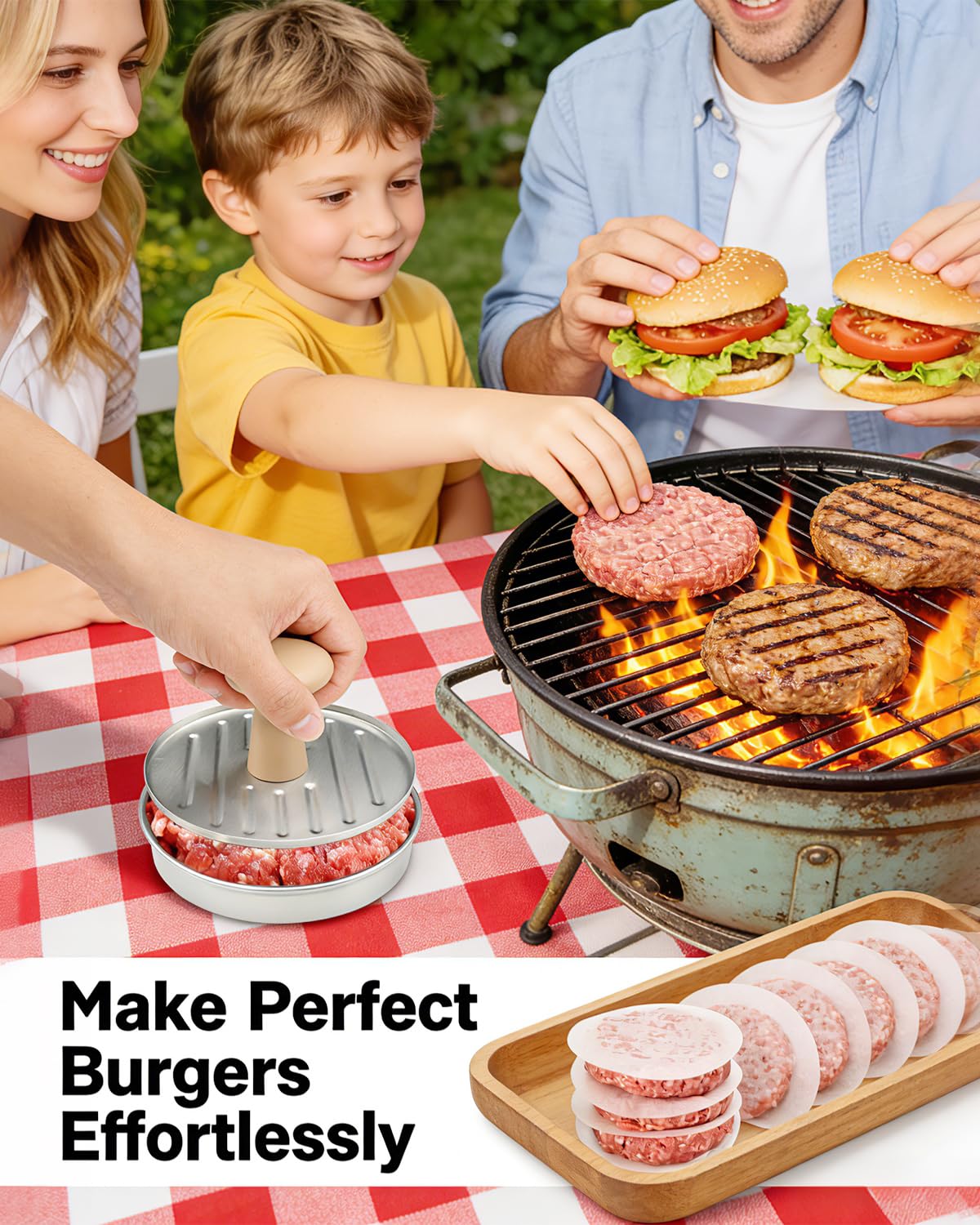 DSTHISAR Burger Press, 5”Stainless Steel Hamburger Press Patty Maker, Non-Stick Hamburger Press for Making Patties, for Grilling and Cooking, Comes with 100 Pieces of Wax Paper